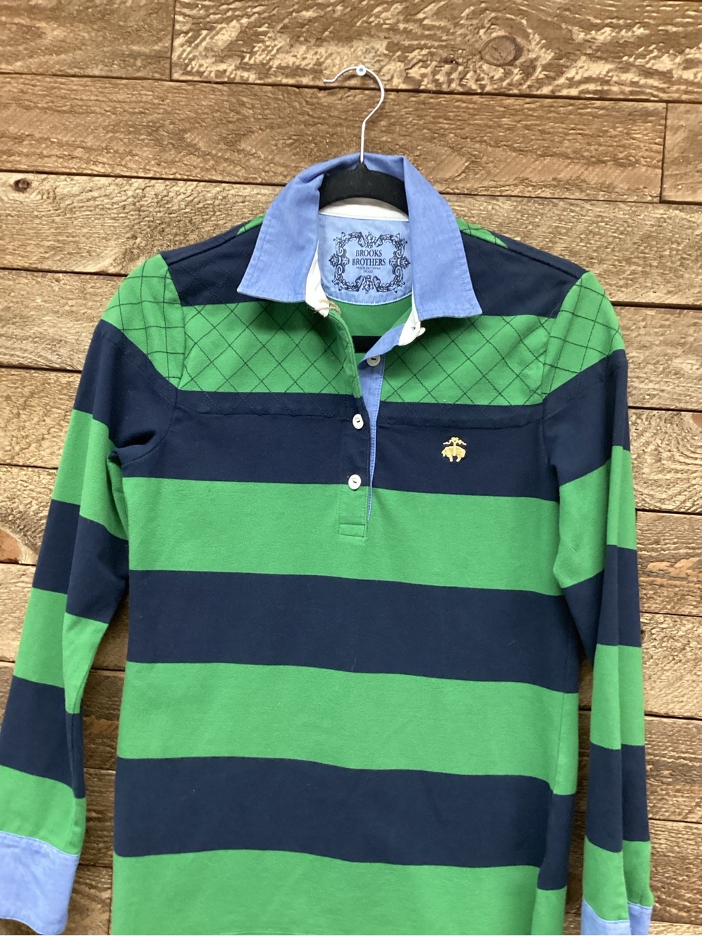 Polo-Style Striped Rugby Sweater - Green & Navy - Picture 3 of 7